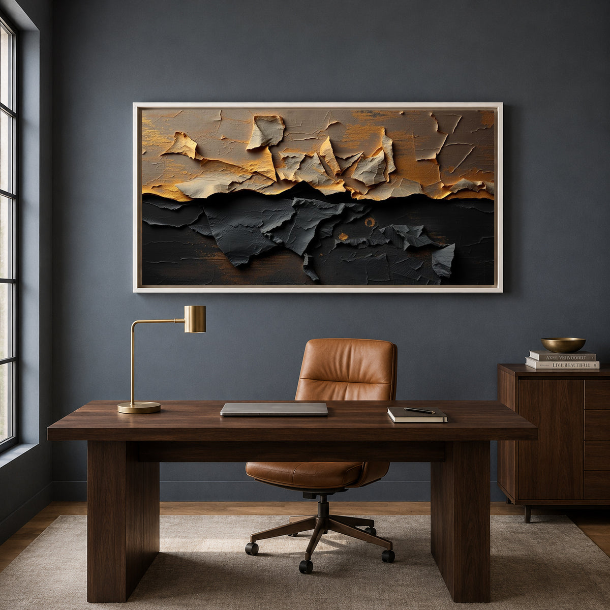 Black Gold Textured Abstract Canvas Wall Art Modern Luxury Painting