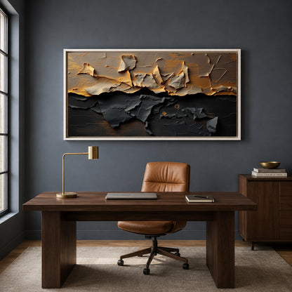 Black Gold Textured Abstract Canvas Wall Art Modern Luxury Painting
