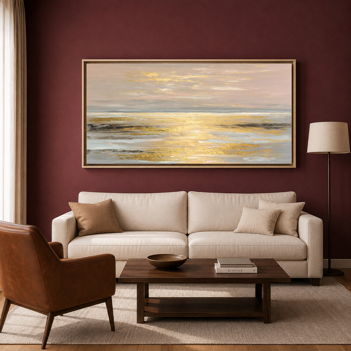 Golden Horizon Abstract Seascape Canvas Art for Elegant Modern Interiors