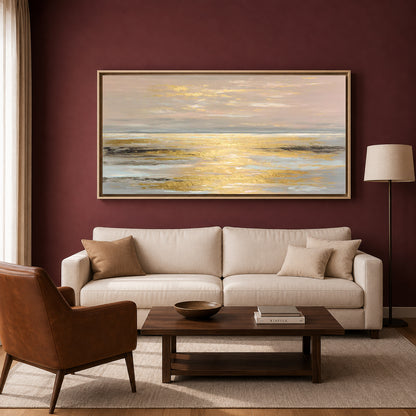 Golden Horizon Abstract Seascape Canvas Art for Elegant Modern Interiors