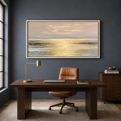 Golden Horizon Abstract Seascape Canvas Art for Elegant Modern Interiors