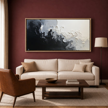 Black White Abstract Canvas Wall Art Modern Textured Painting Decor