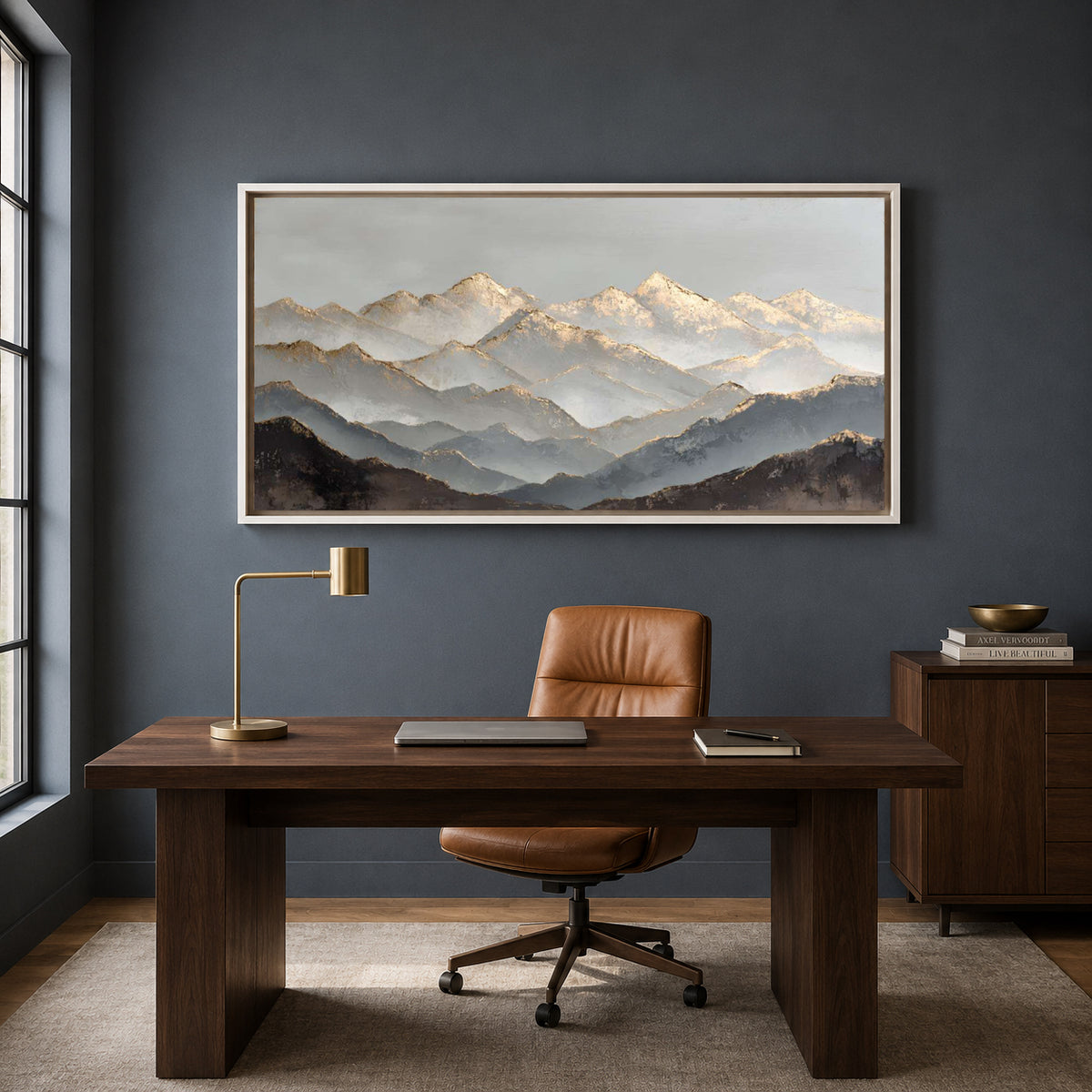 Misty Peaks Landscape Wall Art – Modern Mountain Canvas Painting