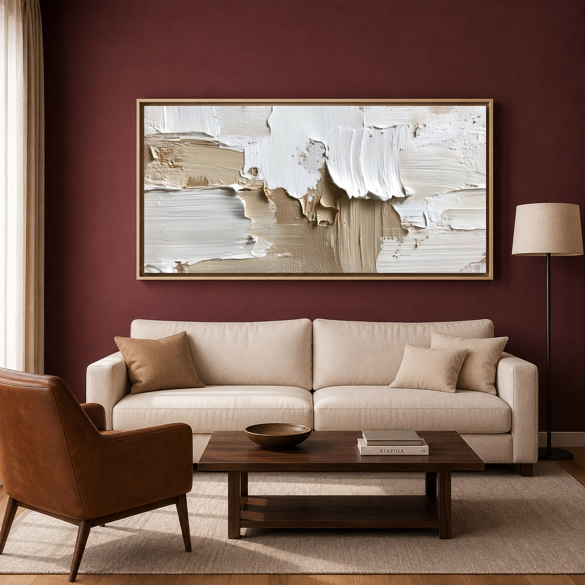 Beige Textured Abstract Canvas Wall Art Modern Minimalist Home Decor