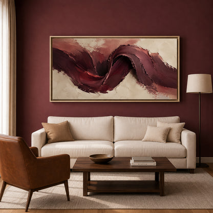 Burgundy and Beige Abstract Canvas Wall Art Painting for Living Room