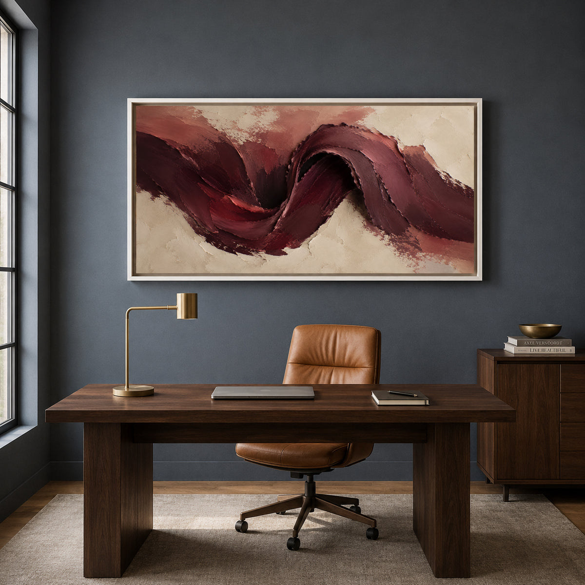 Burgundy and Beige Abstract Canvas Wall Art Painting for Living Room