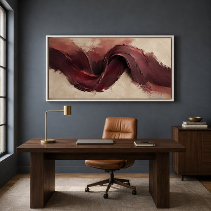 Burgundy and Beige Abstract Canvas Wall Art Painting for Living Room