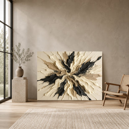 Modern Textured Abstract Canvas Wall Art Neutral Beige Black Painting