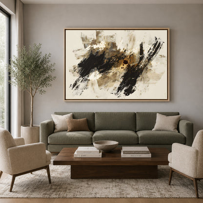 Midnight Essence Abstract Wall Art – Modern Black & Gold Canvas Painting