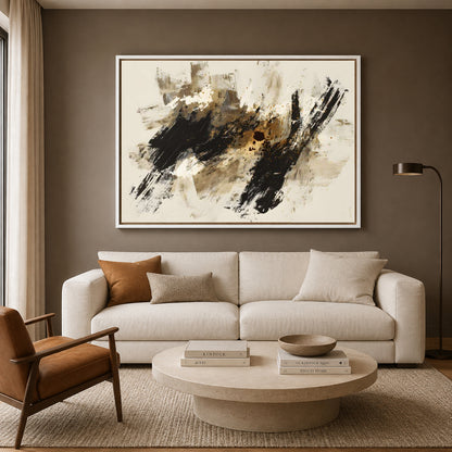 Midnight Essence Abstract Wall Art – Modern Black & Gold Canvas Painting