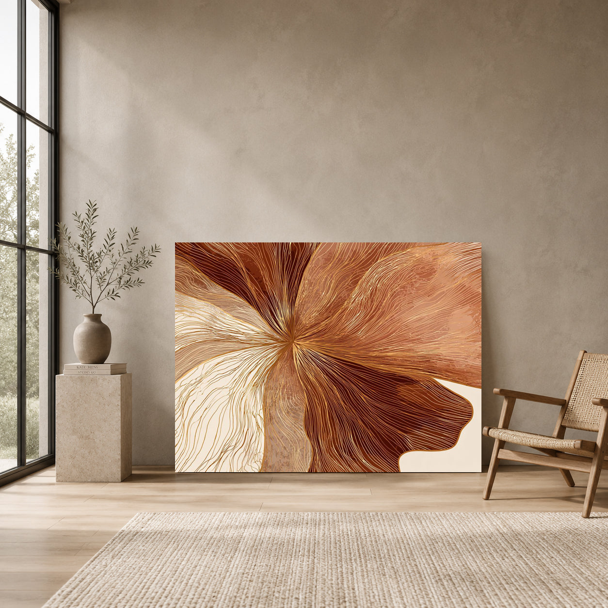 Brown Beige Abstract Canvas Wall Art for Modern Living Room Decor