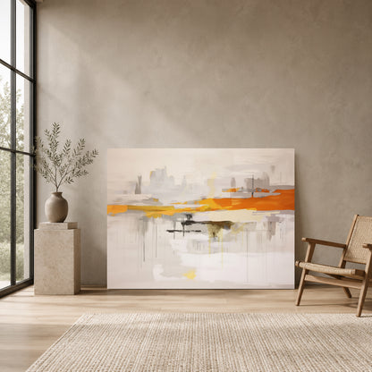 Orange White Abstract Canvas Wall Art for Modern Living Room Decor