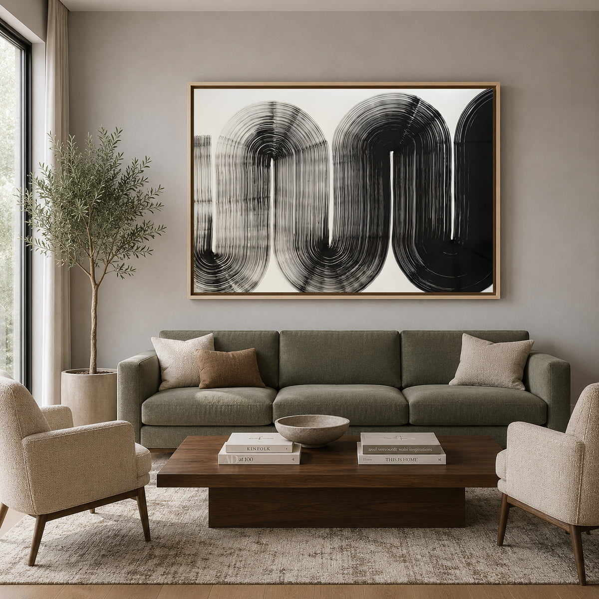 Black White Abstract Canvas Wall Art Modern Minimalist Painting Decor