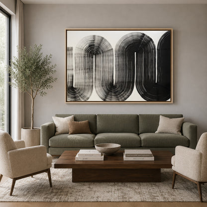 Black White Abstract Canvas Wall Art Modern Minimalist Painting Decor