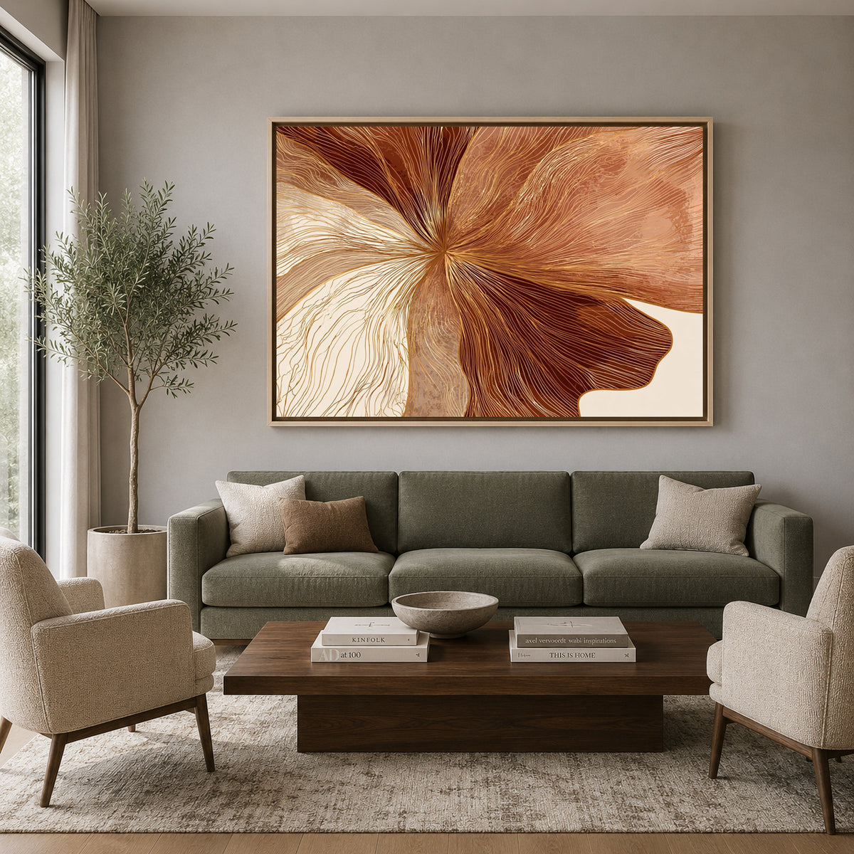 Brown Beige Abstract Canvas Wall Art for Modern Living Room Decor