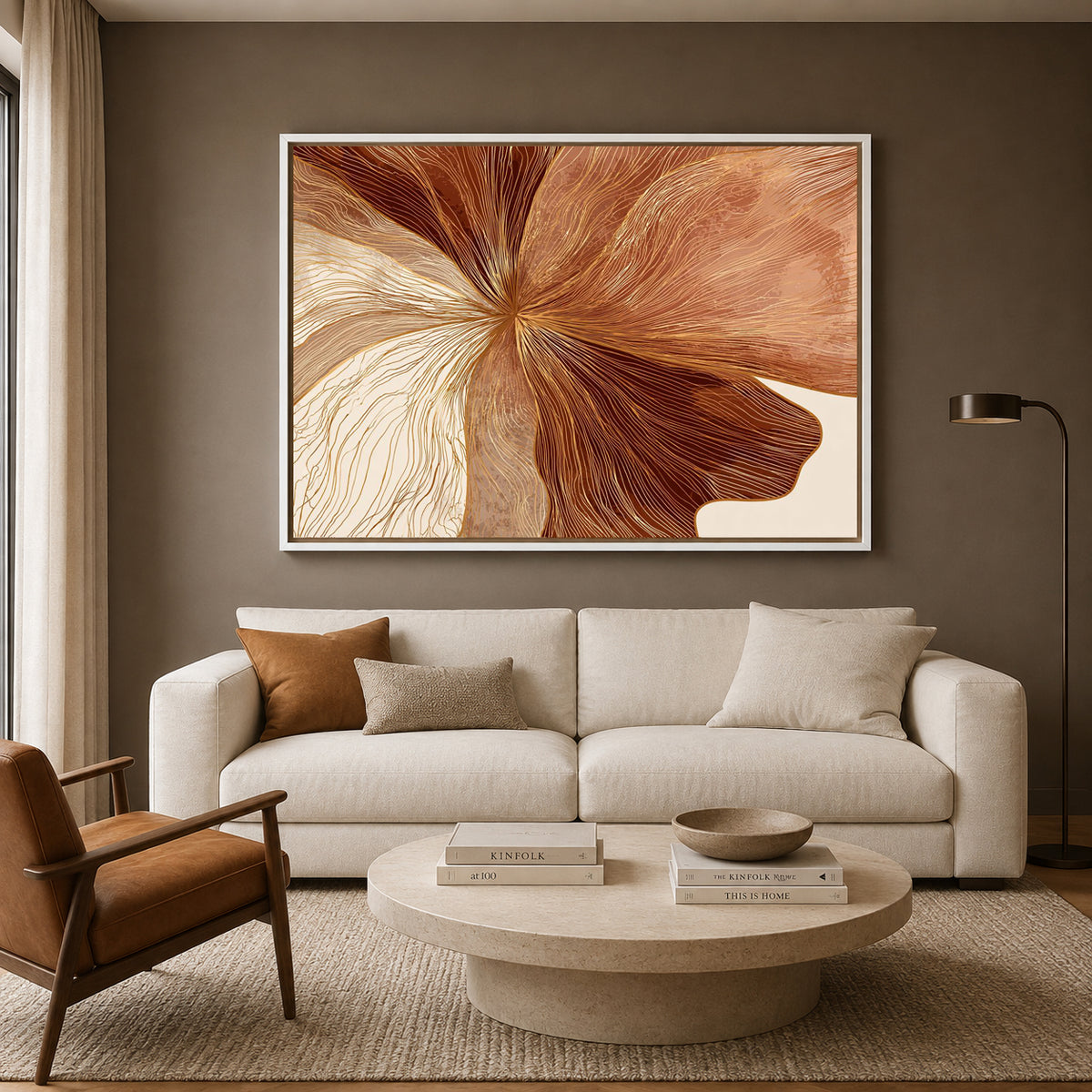 Brown Beige Abstract Canvas Wall Art for Modern Living Room Decor