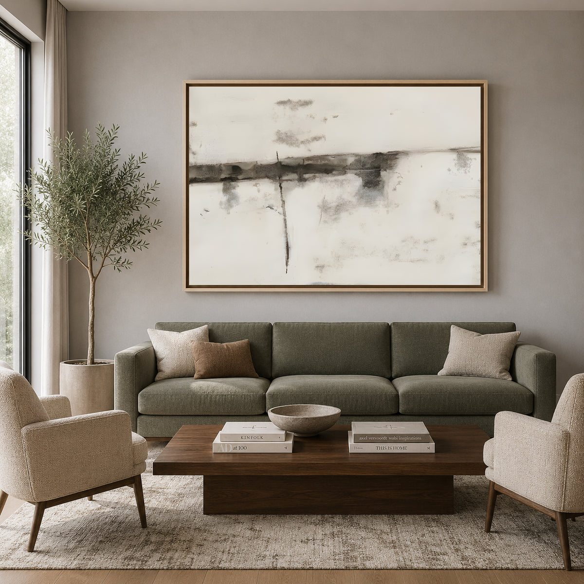 Minimalist Black Beige Abstract Canvas Wall Art Modern Home Decor Print