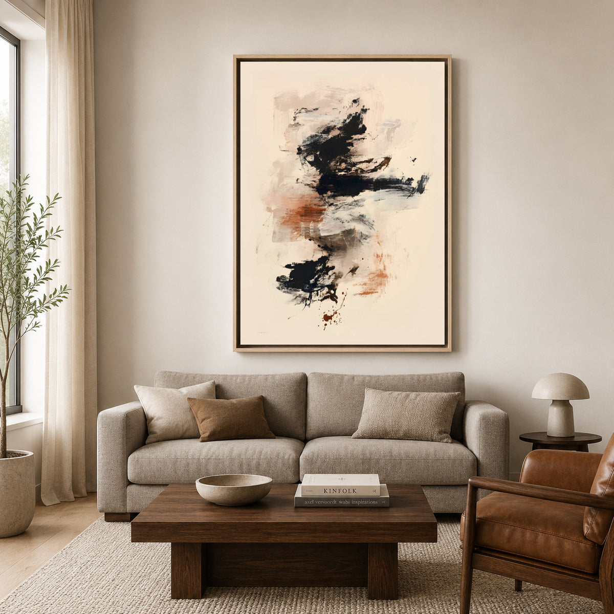 Modern Neutral Abstract Brush Stroke Canvas Wall Art