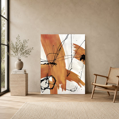 Modern Abstract Canvas Wall Art Brown Beige Contemporary Painting Decor