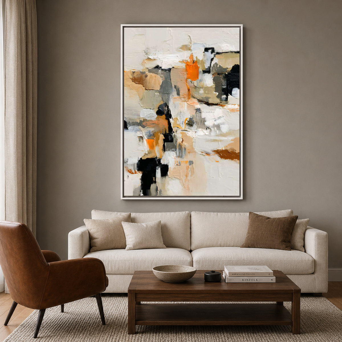Neutral Abstract Texture Canvas Wall Art Painting for Interiors