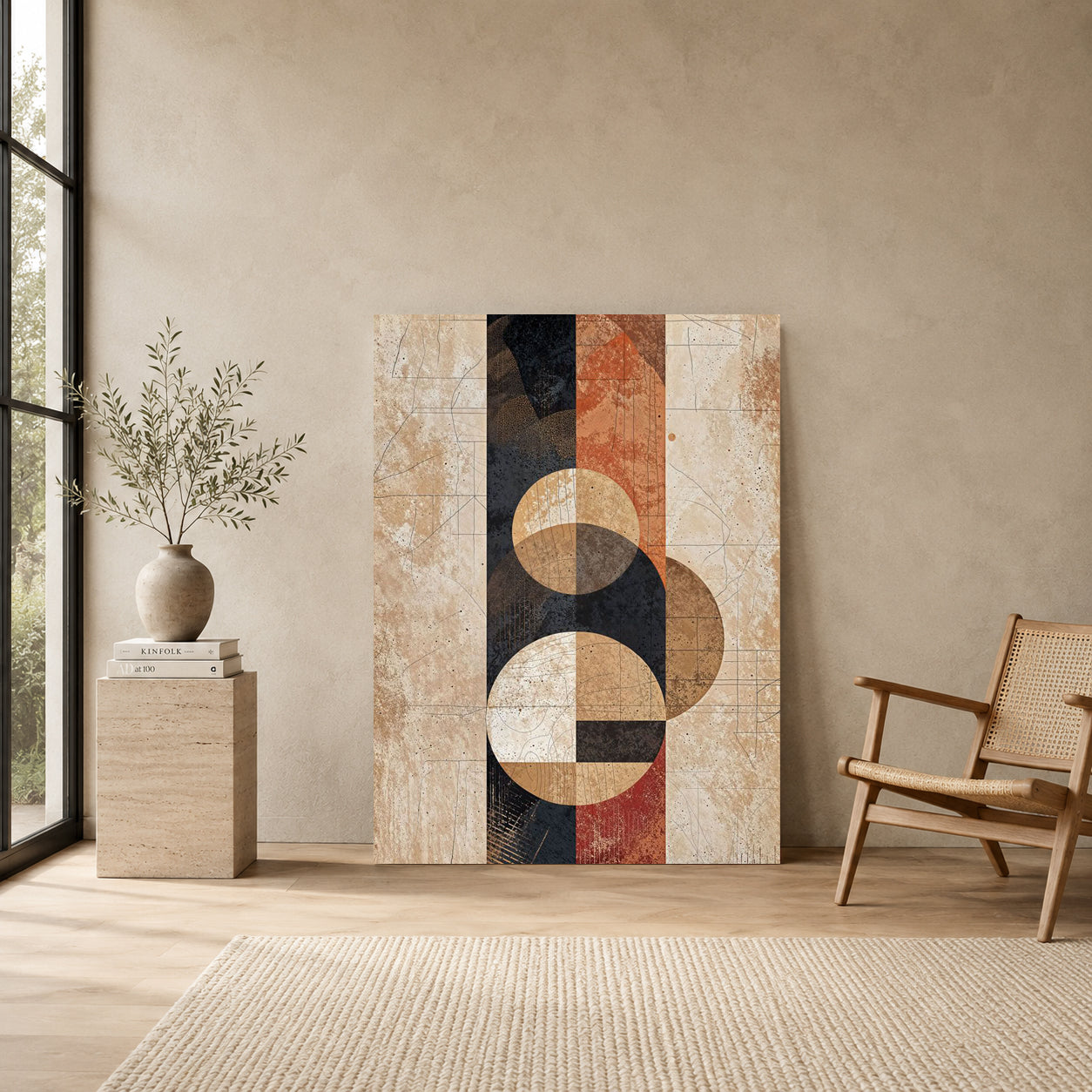 Modern Geometric Abstract Canvas Wall Art Vertical Living Room Decor