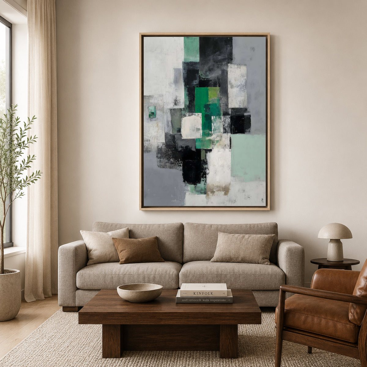 Green and Black Geometric Abstract Canvas Art – Modern Wall Decor