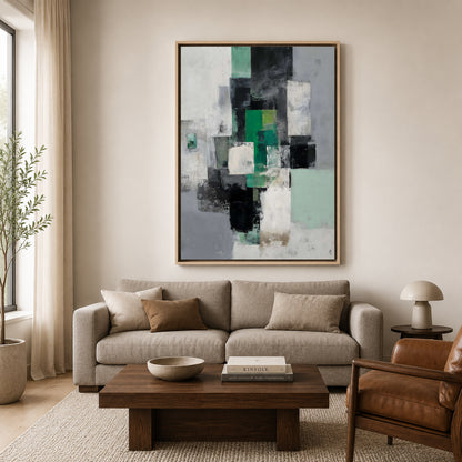 Green and Black Geometric Abstract Canvas Art – Modern Wall Decor