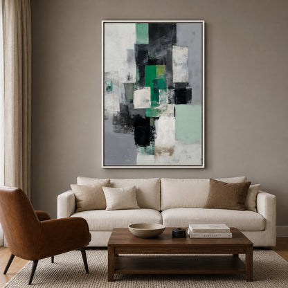 Green and Black Geometric Abstract Canvas Art – Modern Wall Decor