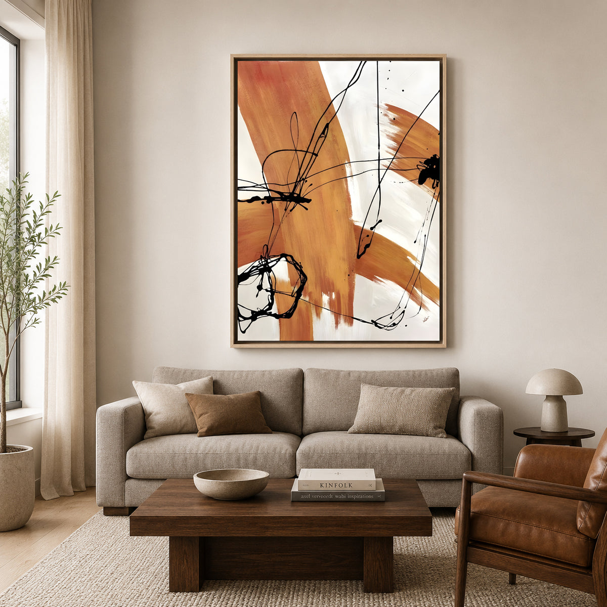 Modern Abstract Canvas Wall Art Brown Beige Contemporary Painting Decor