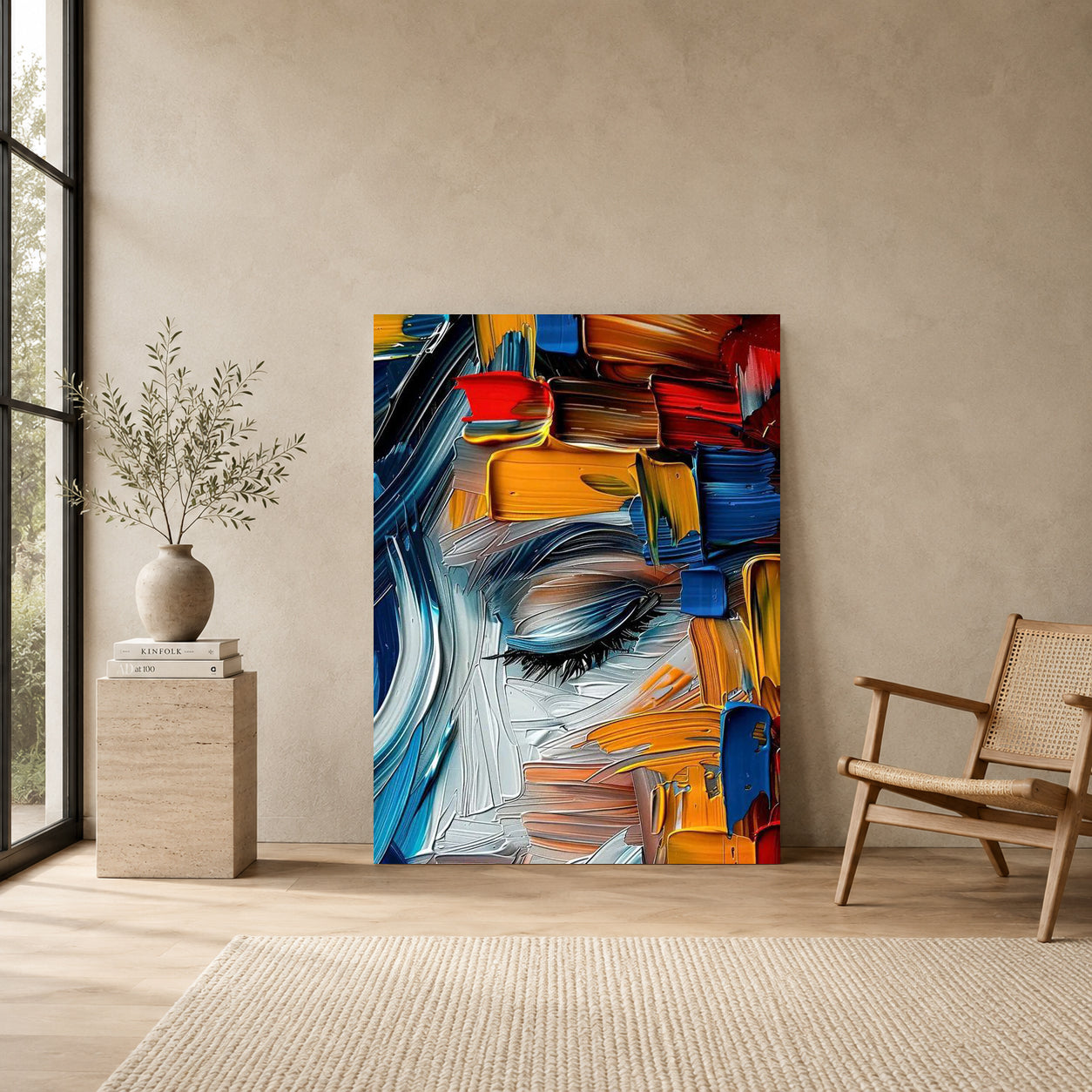 Abstract Woman Portrait Canvas Wall Art Colorful Modern Face Painting