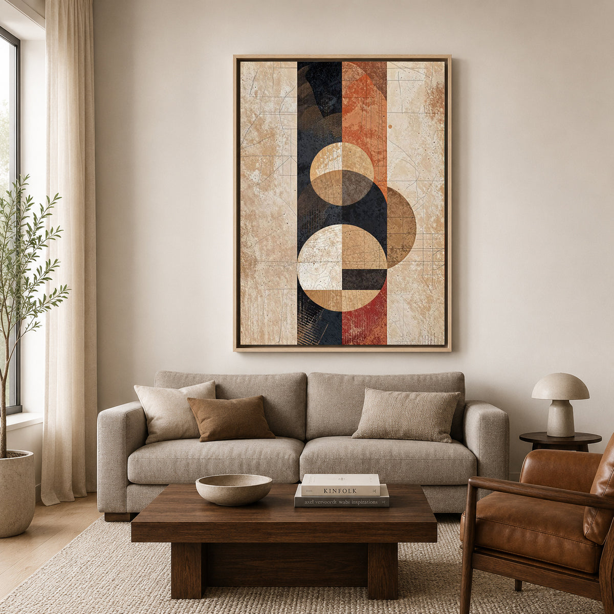 Modern Geometric Abstract Canvas Wall Art Vertical Living Room Decor