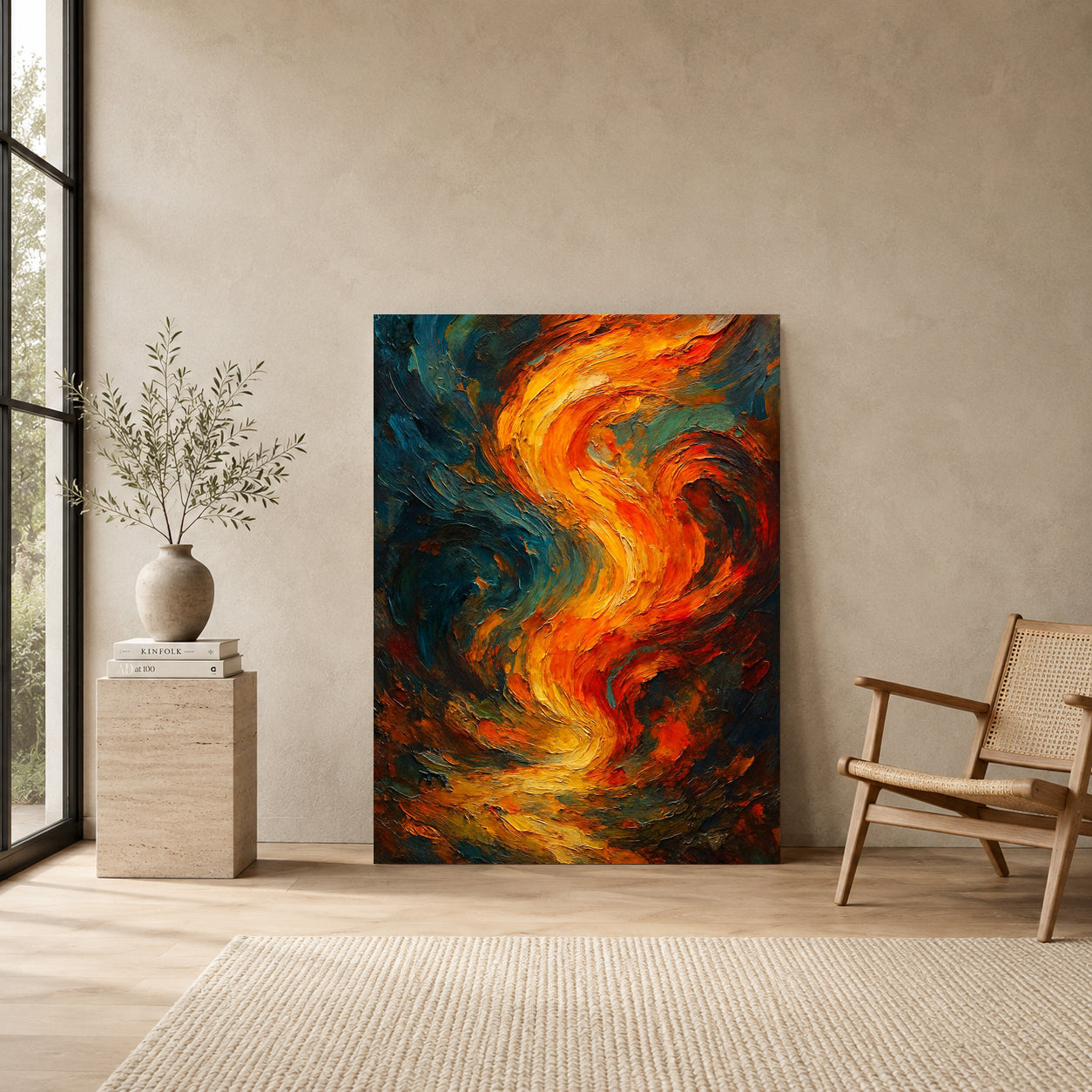 Abstract Fire Flow Canvas Wall Art Modern Vertical Painting Decor