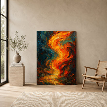 Abstract Fire Flow Canvas Wall Art Modern Vertical Painting Decor