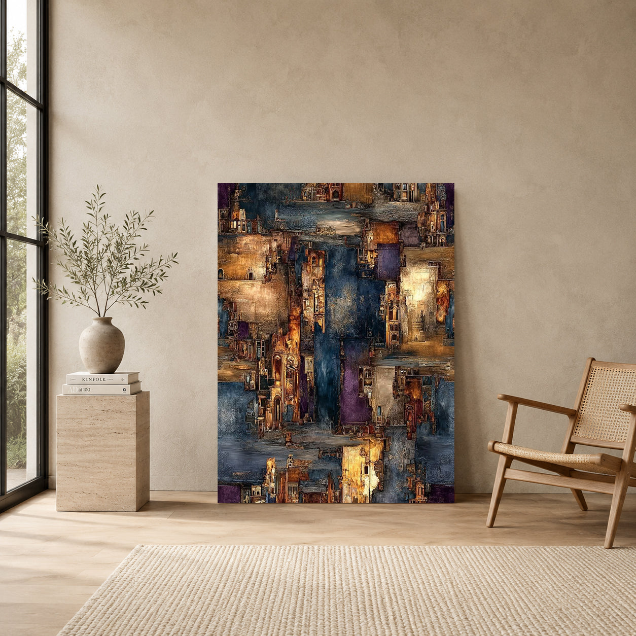Abstract Cityscape Canvas Wall Art Modern Vertical Painting Decor