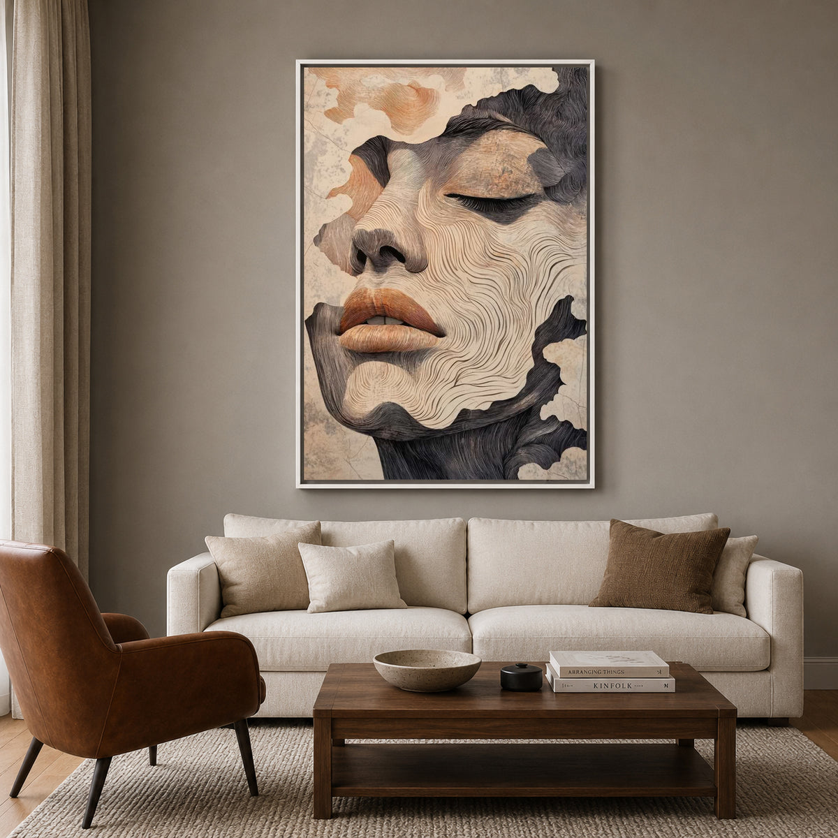 Abstract Woman Face Canvas Wall Art Modern Portrait Painting Decor