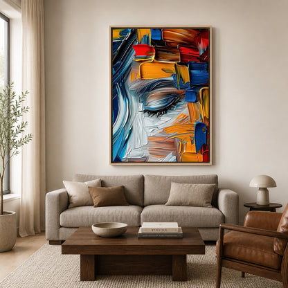 Abstract Woman Portrait Canvas Wall Art Colorful Modern Face Painting