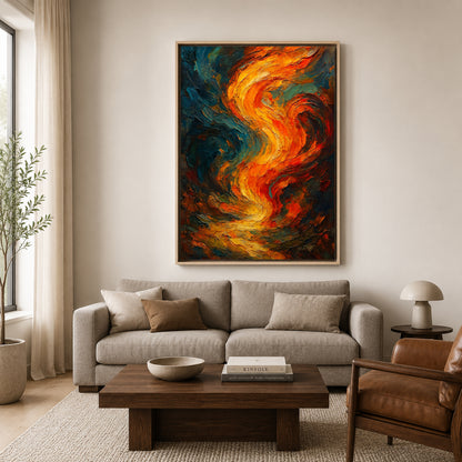 Abstract Fire Flow Canvas Wall Art Modern Vertical Painting Decor