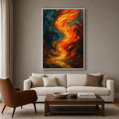 Abstract Fire Flow Canvas Wall Art Modern Vertical Painting Decor