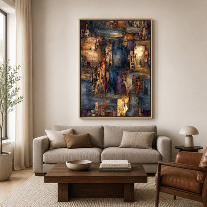 Abstract Cityscape Canvas Wall Art Modern Vertical Painting Decor