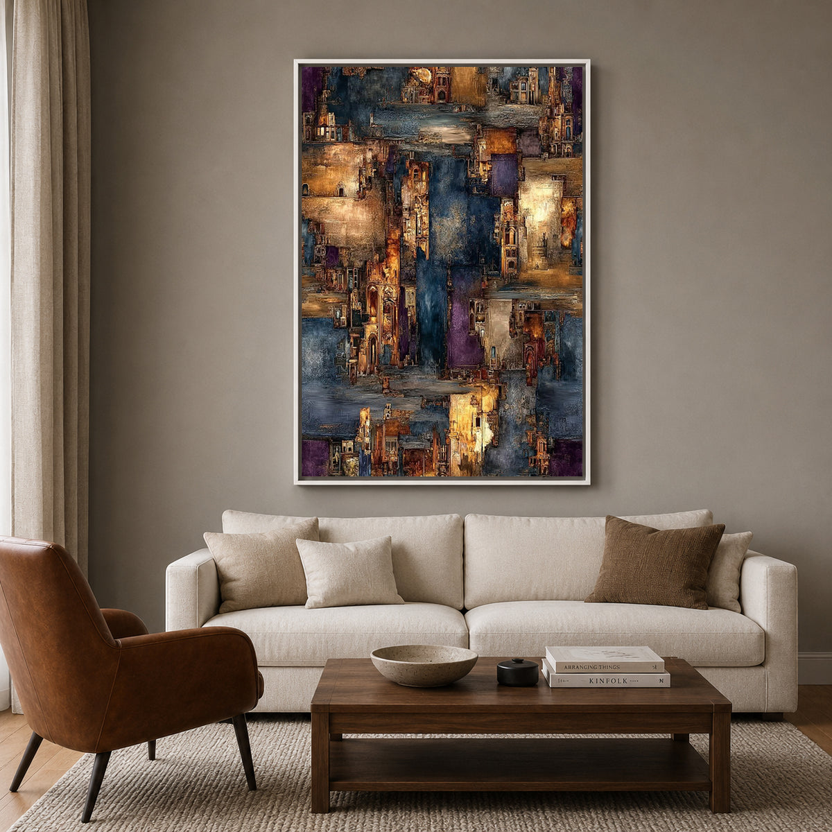 Abstract Cityscape Canvas Wall Art Modern Vertical Painting Decor