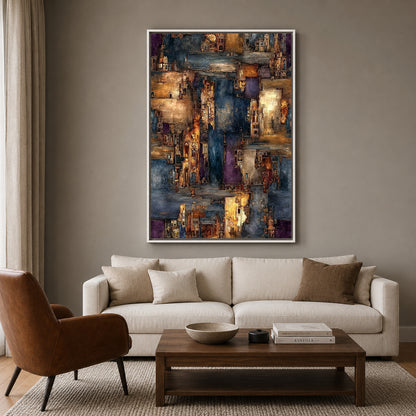 Abstract Cityscape Canvas Wall Art Modern Vertical Painting Decor
