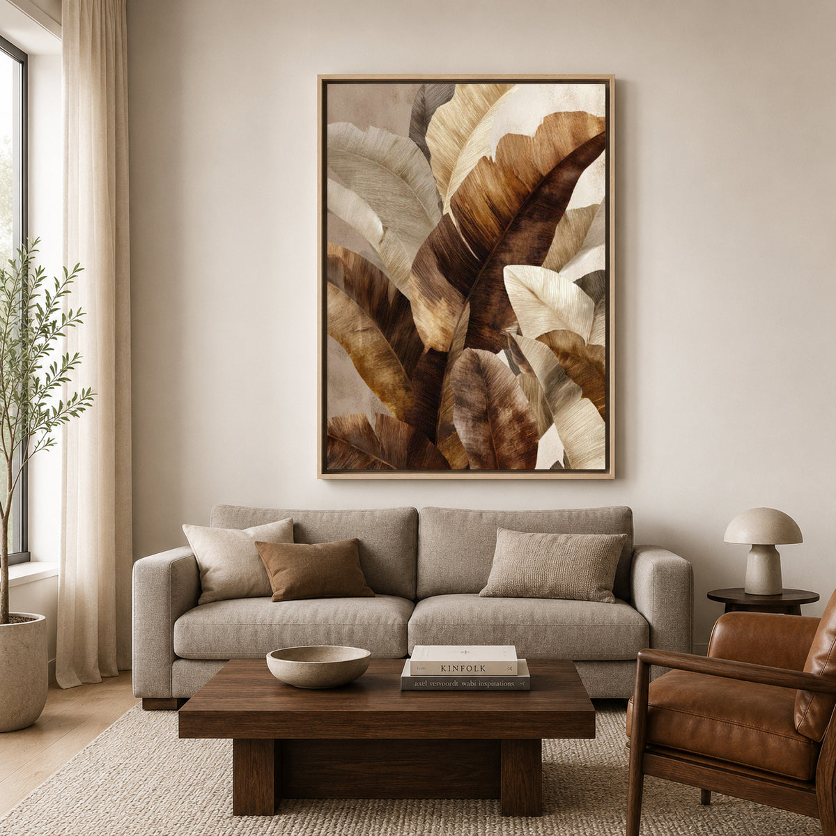 Neutral Tropical Leaves Canvas Wall Art Painting