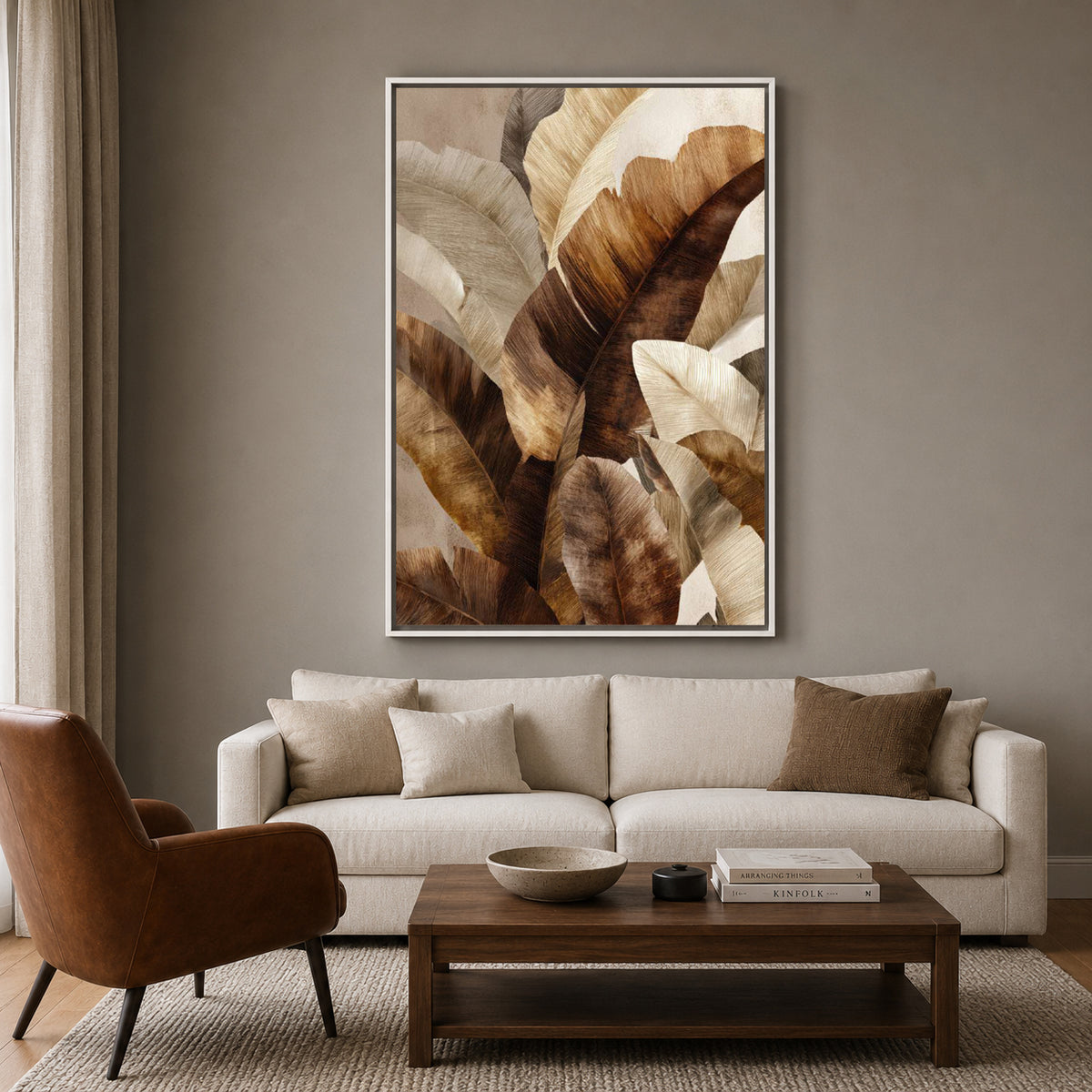 Neutral Tropical Leaves Canvas Wall Art Painting