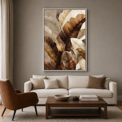 Neutral Tropical Leaves Canvas Wall Art Painting