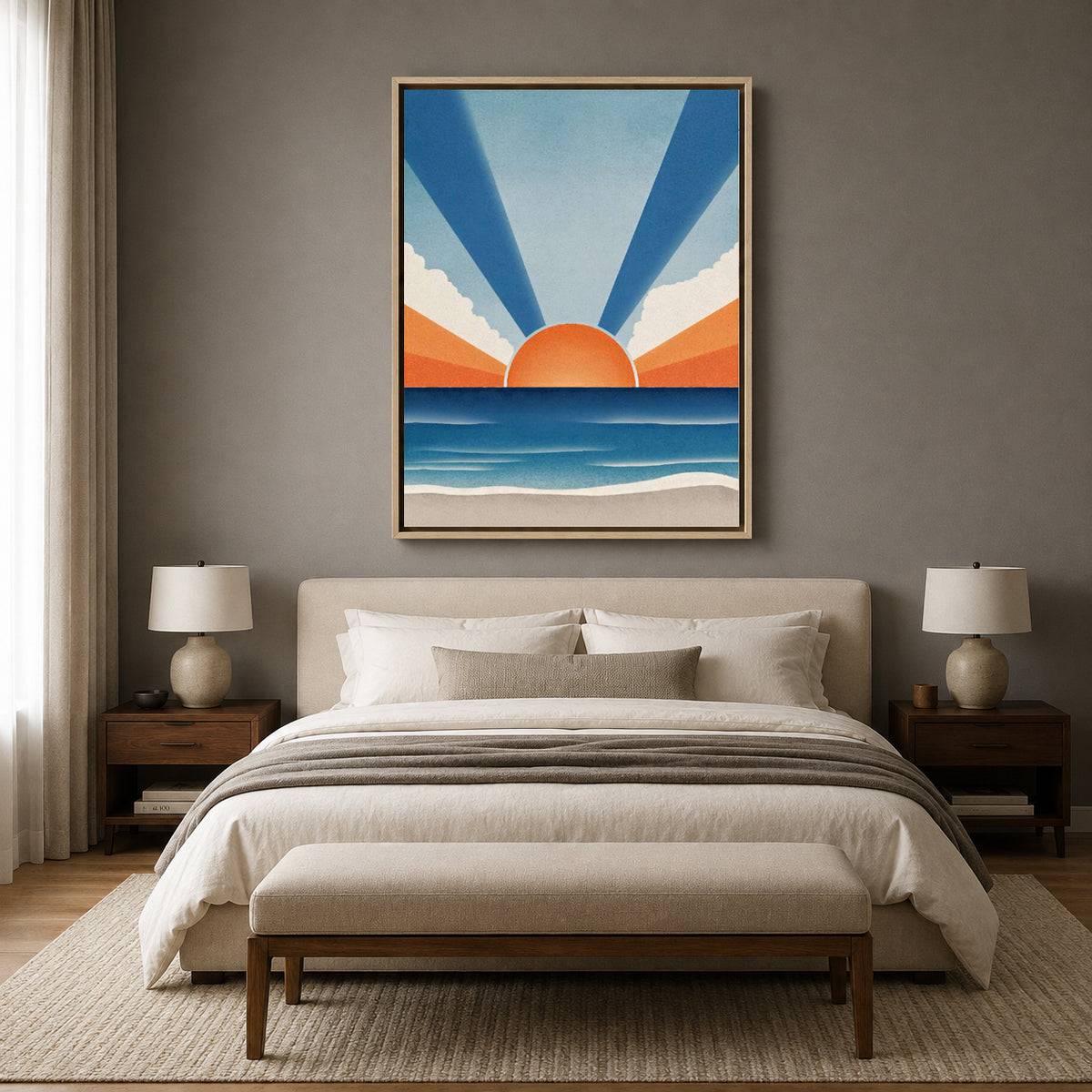 Retro Coastal Sunset Wall Art Canvas for Modern Living Room Decor