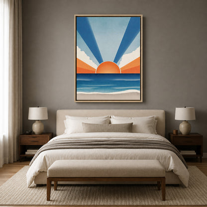 Retro Coastal Sunset Wall Art Canvas for Modern Living Room Decor