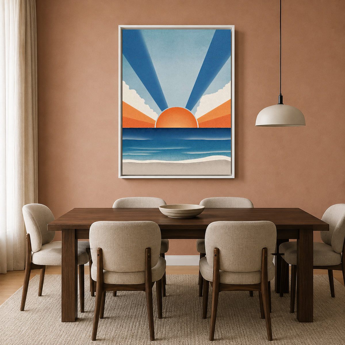 Retro Coastal Sunset Wall Art Canvas for Modern Living Room Decor