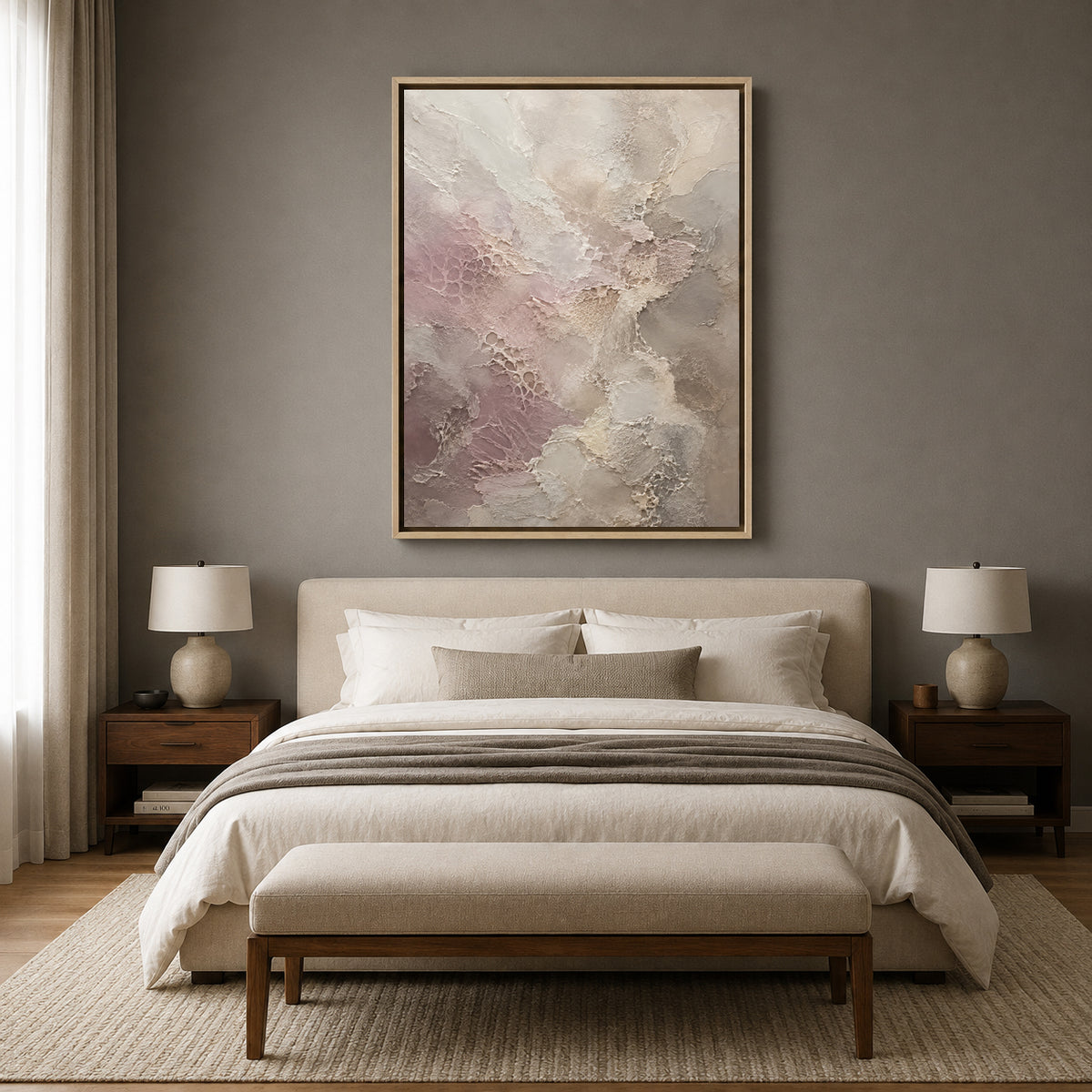 Soft Blush and Beige Textured Abstract Canvas Painting
