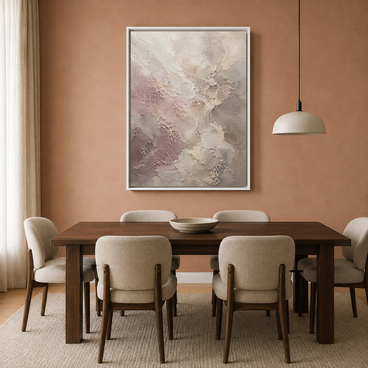 Soft Blush and Beige Textured Abstract Canvas Painting