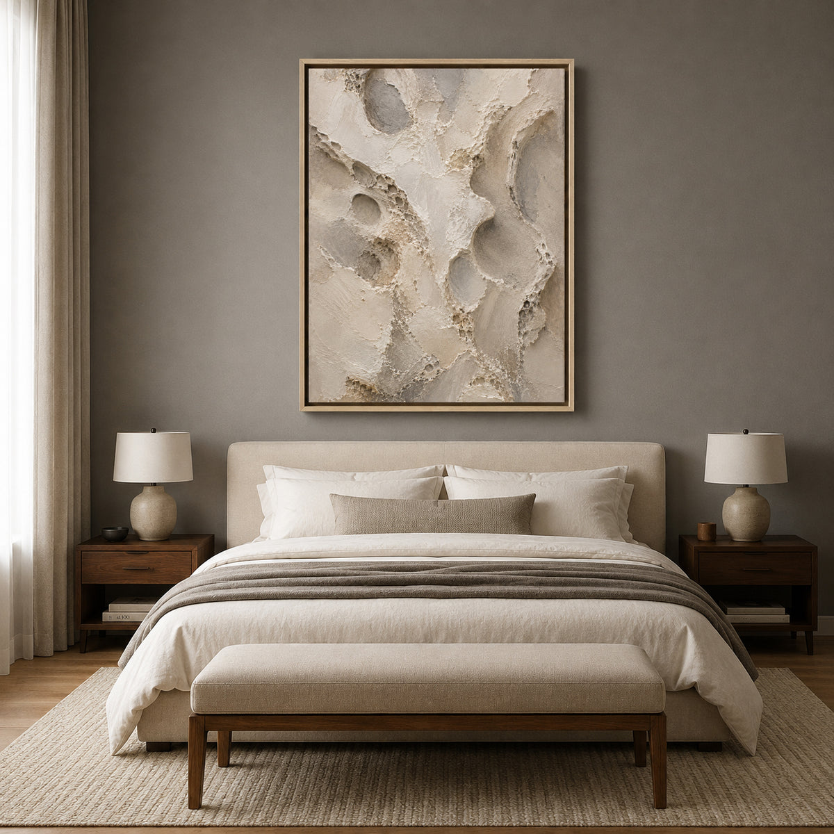 Ivory and Grey Textured Abstract Canvas Painting
